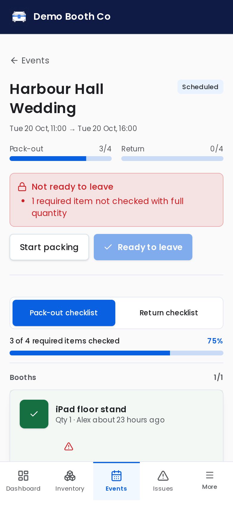 Packing checklist on a phone